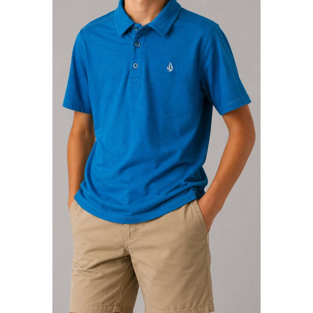 Volcom Boys XL 16 Wowzer Polo Shirt Blue Turquoise Short Sleeve Cotton Skate